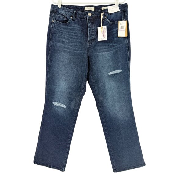 Jessica Simpson Womens Distressed Flirt Straight Boot Blue Denim Jeans Sz 32 NWT - Picture 1 of 12